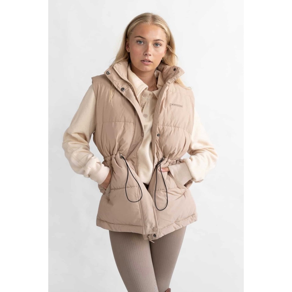 Pomme Puffer Vest Equestrian Jacket Large Drawstring Waist Quilted Sleeveless
